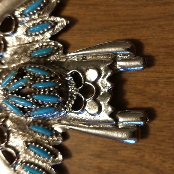 Vintage Southwestern Silver Tone Faux Turquoise Kachina Pendant - Picture 4 of 7